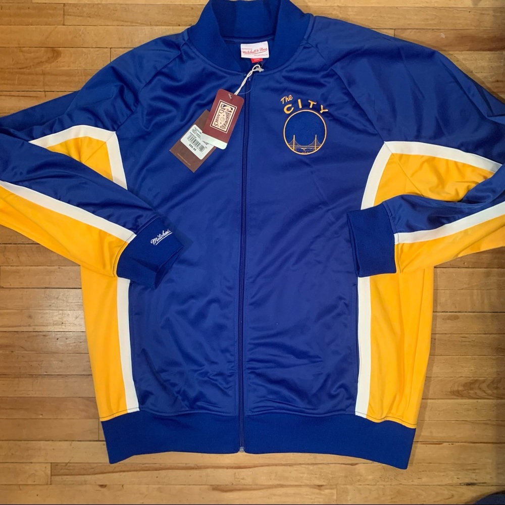 NWT MITCHELL & NESS GOLDEN STATE WARRIORS BLUE WARM UP JACKET Size 2XL Curry - Picture 1 of 6